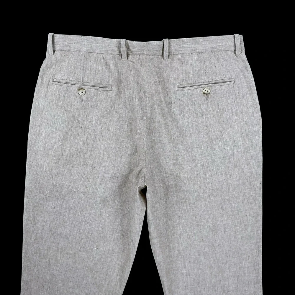 Perry Ellis Pants Men 34x30 (ACTUAL 34x29) Beige Linen Blend Straight Trousers